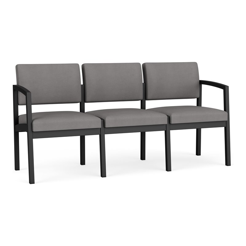 Lenox Steel Reception Waiting Room 3-Seat Sofa / Black Steel / Light Gray