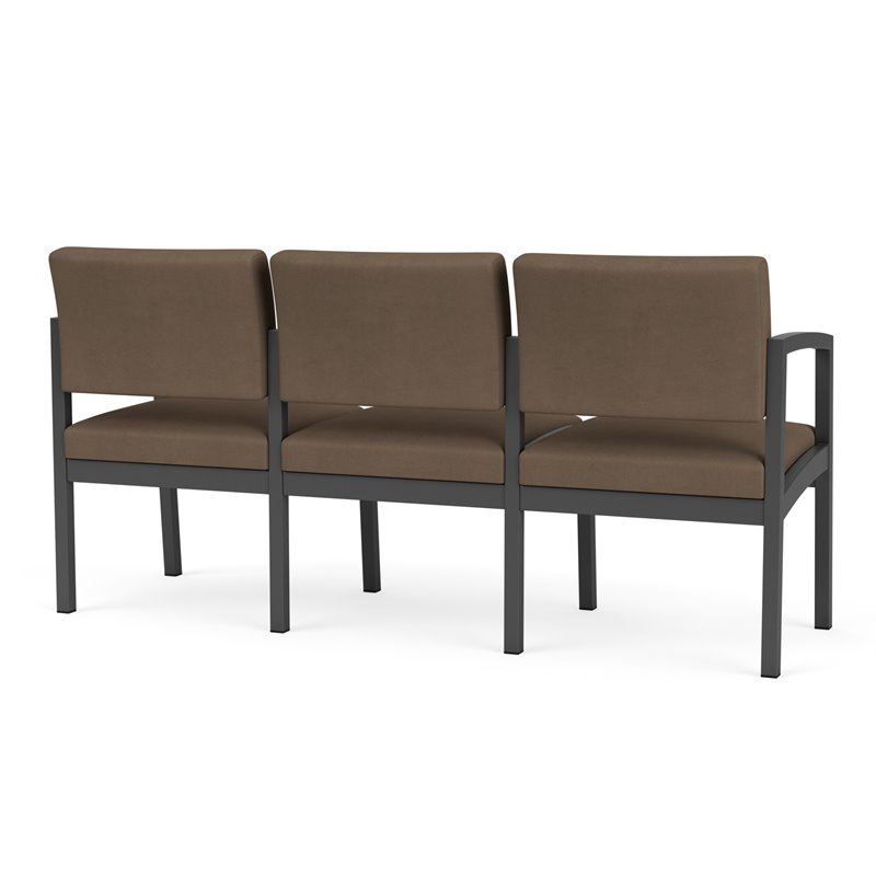 Lenox Steel Reception Waiting Room 3-Seat Sofa / Charcoal Steel / Brown
