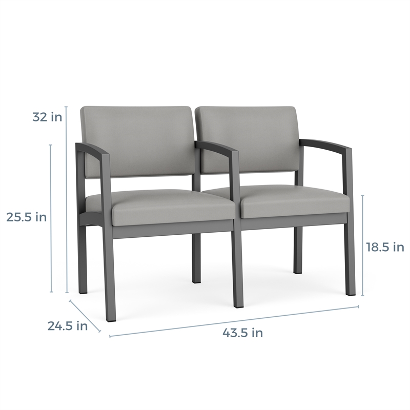Lenox Steel Reception Waiting Room Healthcare 2 Seats Chair / Black Steel / Blue