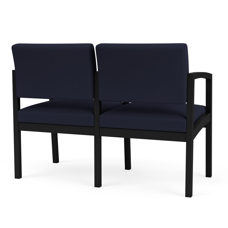 Lenox Steel Reception Waiting Room 2 Seats Chair / Black Steel / Navy Blue