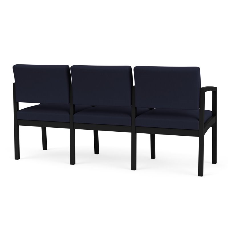 Lenox Steel Reception Waiting Room 3 Seats Chair / Black Steel / Navy Blue
