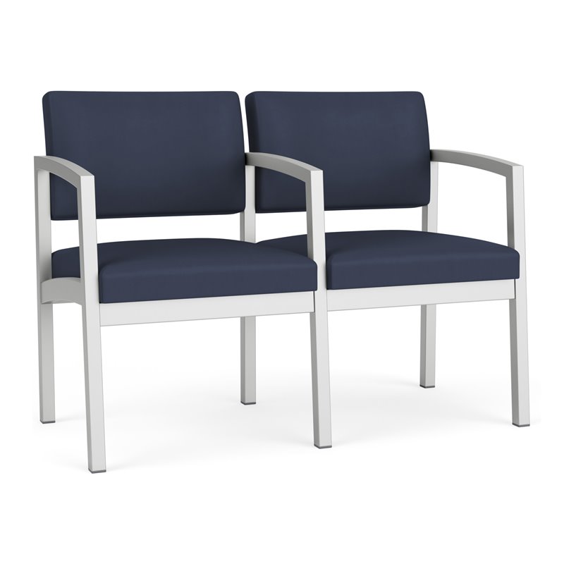 Lenox Steel Reception Waiting Room 2 Seats Chair / Silver Steel / Blue