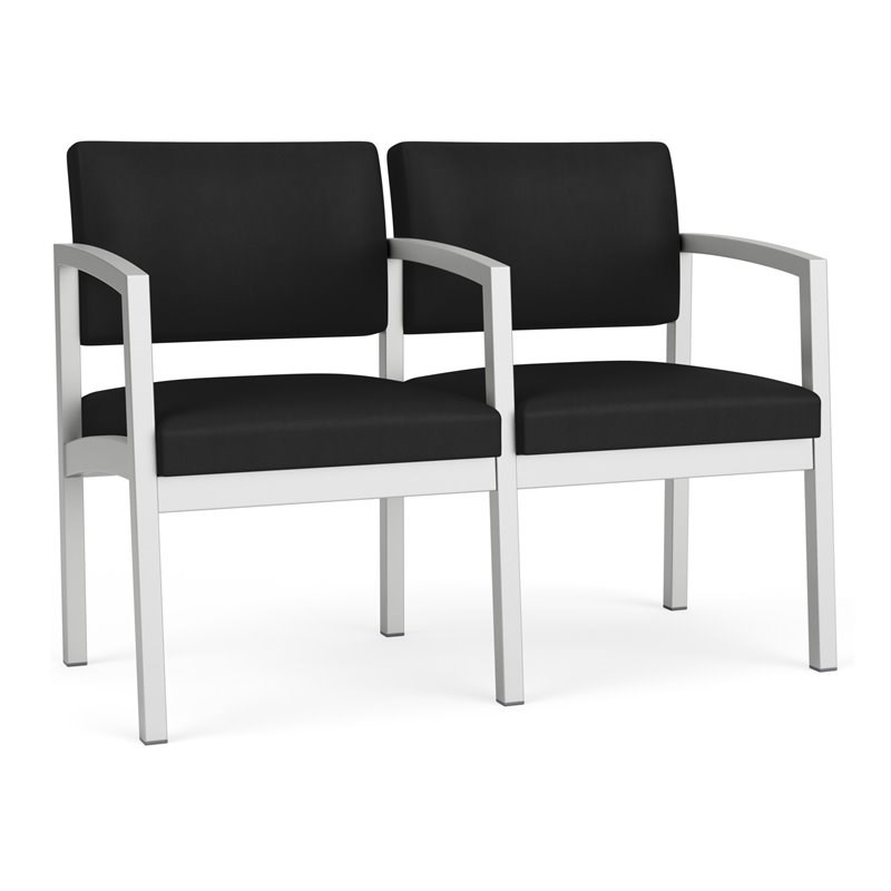 Lenox Steel Reception Waiting Room 2 Seats Chair / Silver Steel / Black