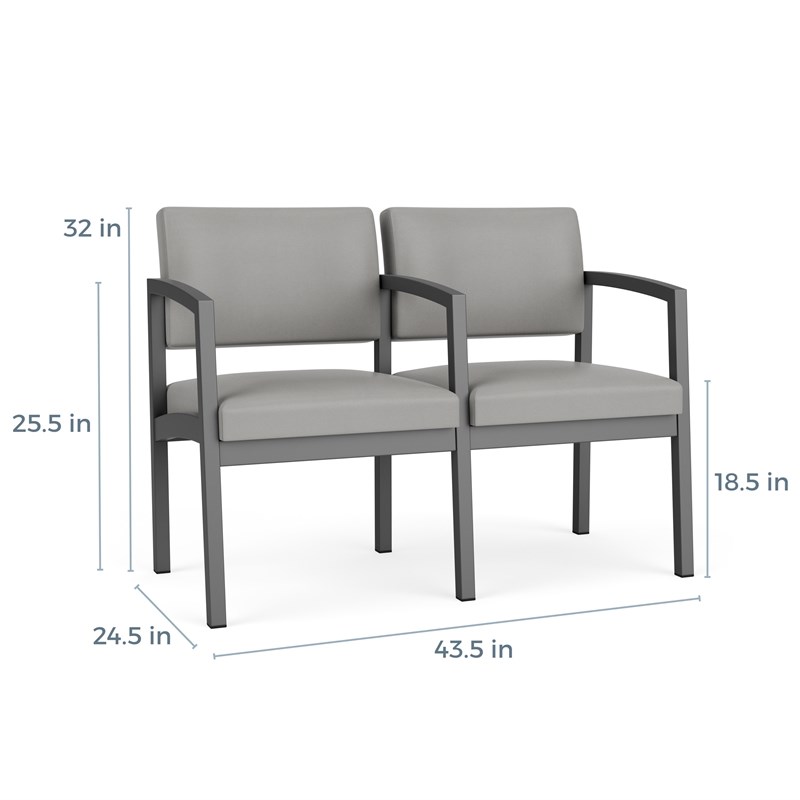 Lenox Steel Reception Waiting Room 2 Seats Chair / Silver Steel / Black