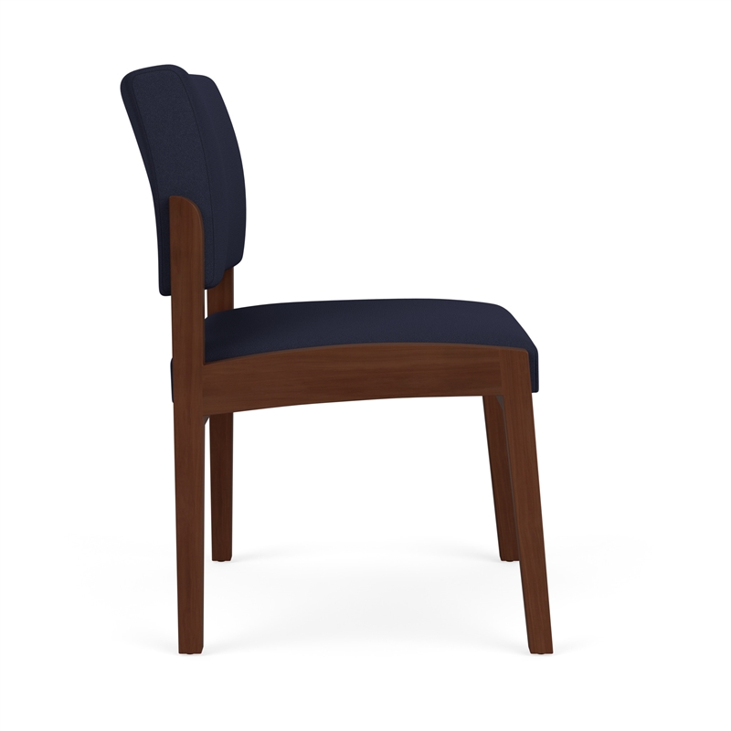 Lenox Wood Reception Waiting Armless Guest Chair / Walnut Wood / Navy Blue