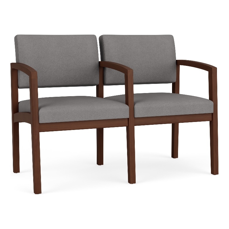 Lenox Wood Reception Waiting 2-Seat Tandem Seating / Walnut Wood / Light Gray