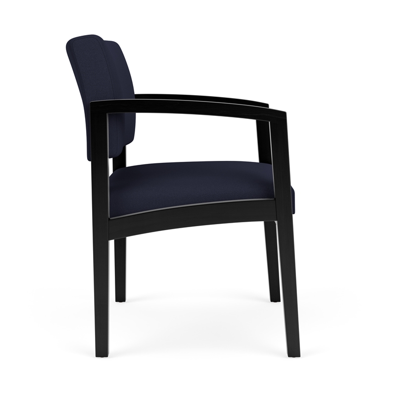 Lenox Wood Reception Waiting Oversize Guest Chair / Black Wood / Navy Blue