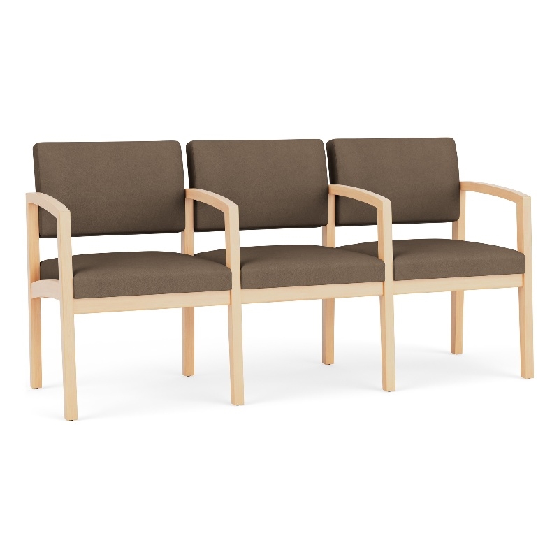Lenox Wood Reception Waiting 3-Seat Tandem Seating / Natural Wood / Brown