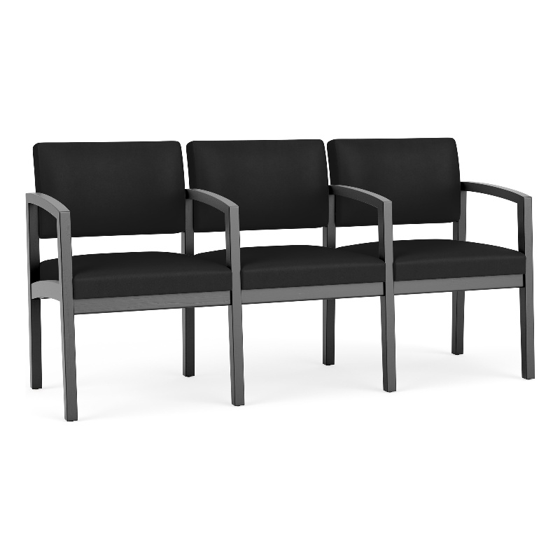 Lenox Wood Reception Waiting 3-Seat Tandem Seating / Black Wood / Black