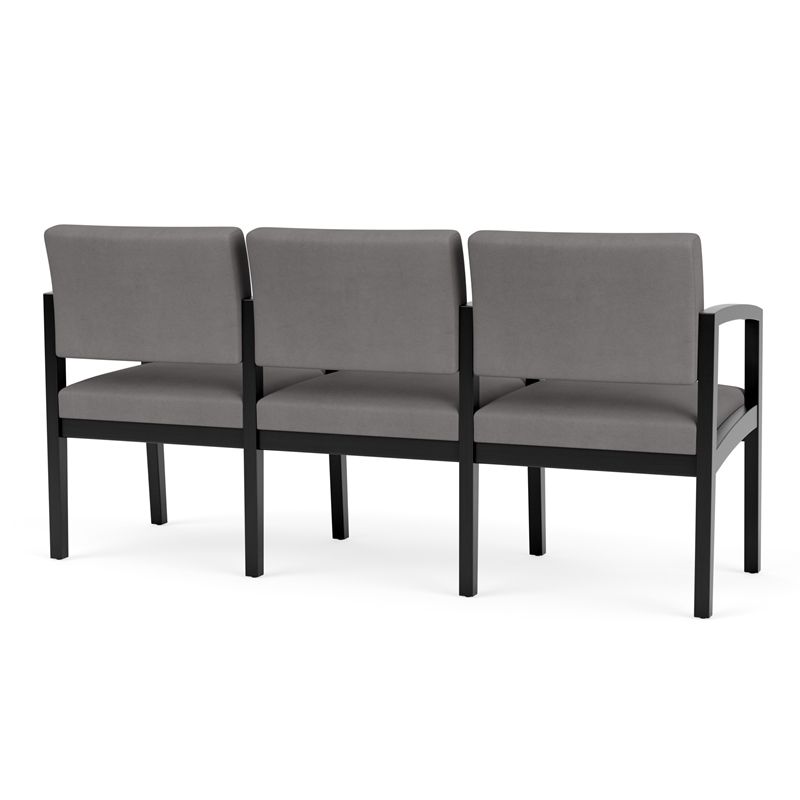 Lenox Wood Reception Waiting 3-Seat Tandem Seating / Black Wood / Light Gray