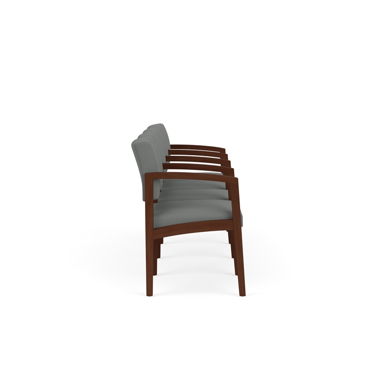 Lenox Wood Reception Waiting 4-Seat Tandem Seating / Walnut Wood / Light Gray
