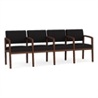 Lenox Wood Reception Waiting 4-Seat Tandem Seating / Walnut Wood / Black