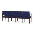 Lenox Wood Reception Waiting 4-Seat Tandem Seating / Walnut Wood / Blue