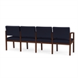 Lenox Wood Reception Waiting 4-Seat Tandem Seating / Walnut Wood / Navy Blue