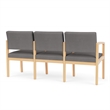 Lenox Wood Reception Waiting 3-Seat Tandem Seating / Natural Wood / Light Gray
