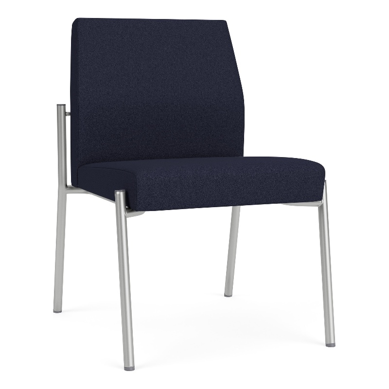 Mystic Reception Waiting Armless Guest Chair / Silver Steel / Navy Blue