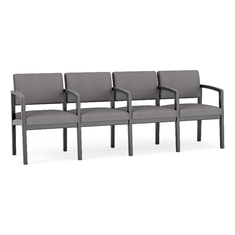 Lenox Wood Reception Waiting 4-Seat Tandem Seating / Black Wood / Light Gray
