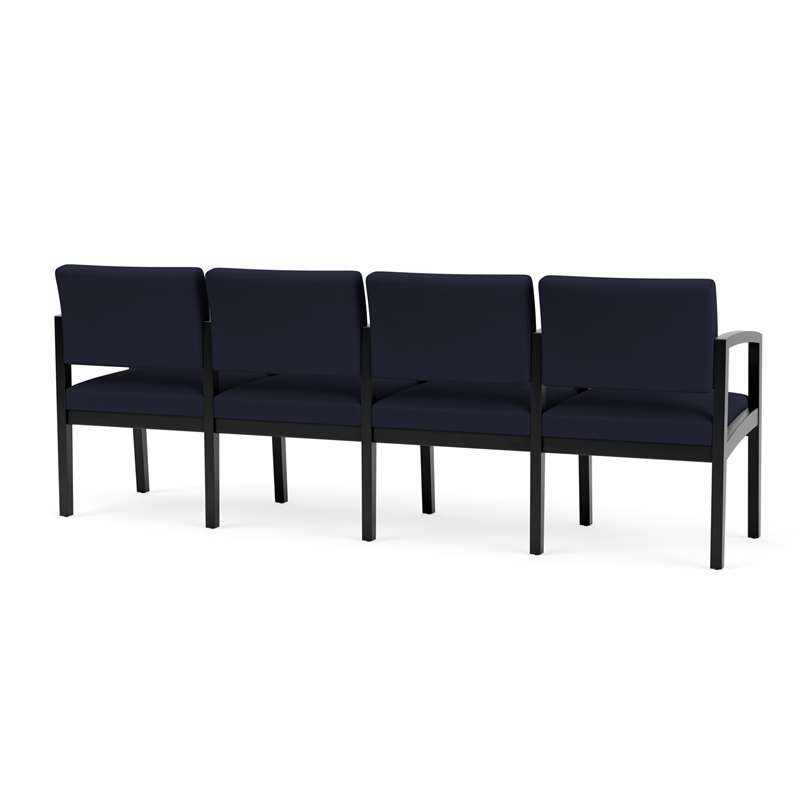 Lenox Wood Reception Waiting 4-Seat Tandem Seating / Black Wood / Navy Blue