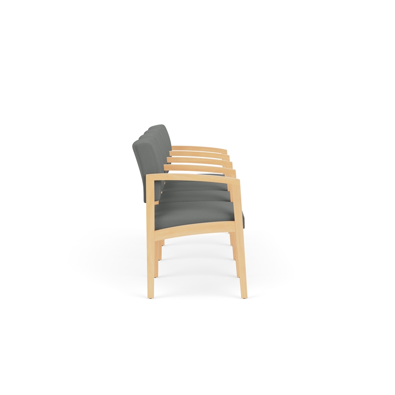 Lenox Wood Reception Waiting 4-Seat Tandem Seating / Natural Wood / Light Gray