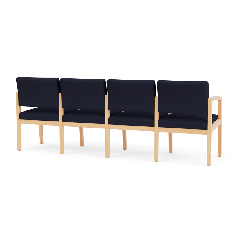 Lenox Wood Reception Waiting 4-Seat Tandem Seating / Natural Wood / Navy Blue