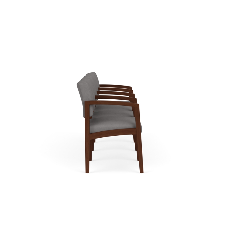 Lenox Wood Reception Waiting 4-Seat Tandem Seating / Walnut Wood / Light Gray