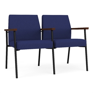 Mystic Reception Waiting 2-Seat Steel Tandem Seating / Black Steel / Blue