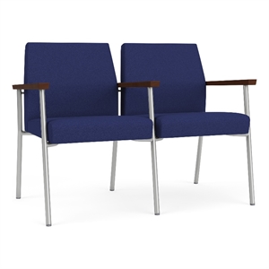 Mystic Reception Waiting 2-Seat Steel Tandem Seating / Silver Steel / Blue