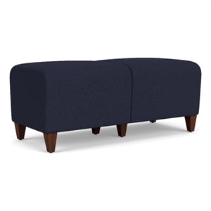 Siena 17.5&quot 2-Seat Lounge Reception Waiting Bench / Walnut Wood Legs / Navy Blue