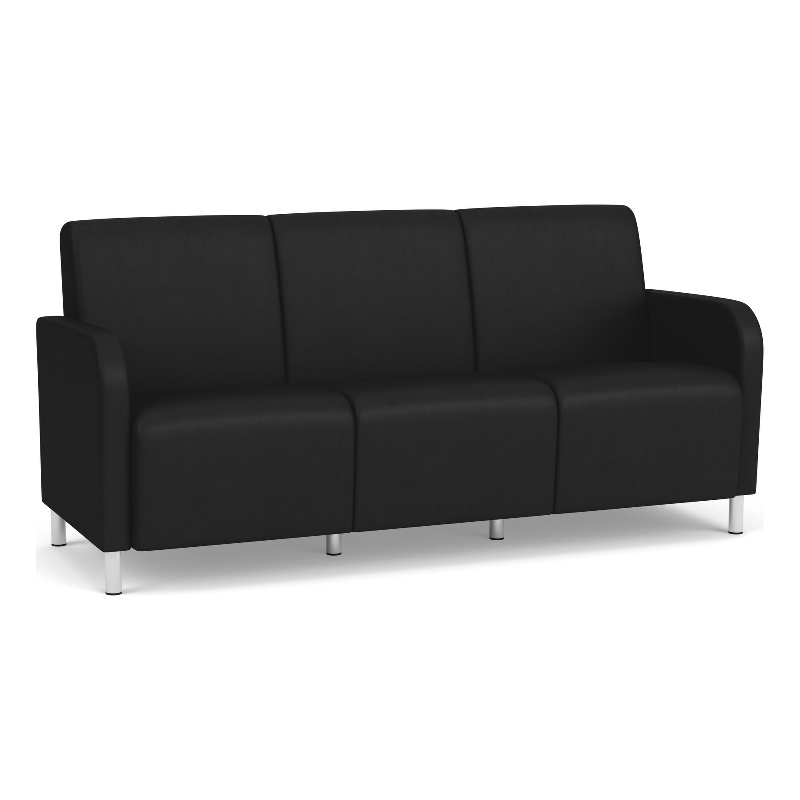 Siena 3-Seat Lounge Reception Tandem Seating / Brushed Steel Legs / Black