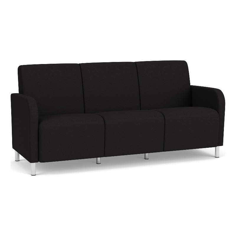 Siena 3-Seat Lounge Reception Tandem Seating / Brushed Steel Legs / Black