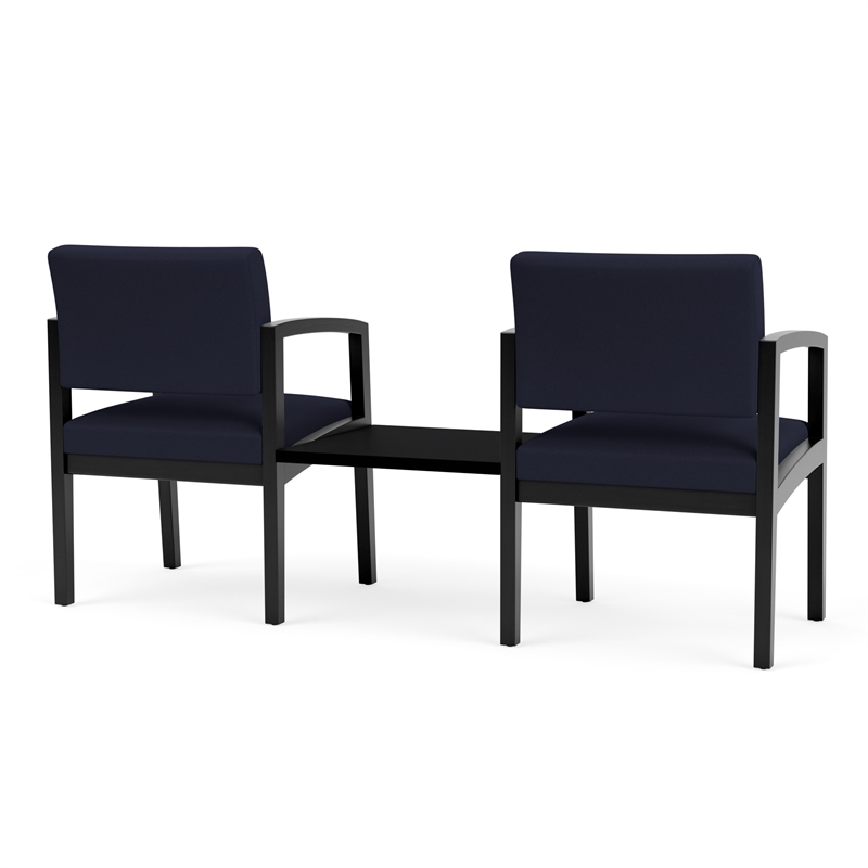 Lenox Wood Reception Waiting 2-Seat Tandem Center Table / Black Wood / Navy Blue