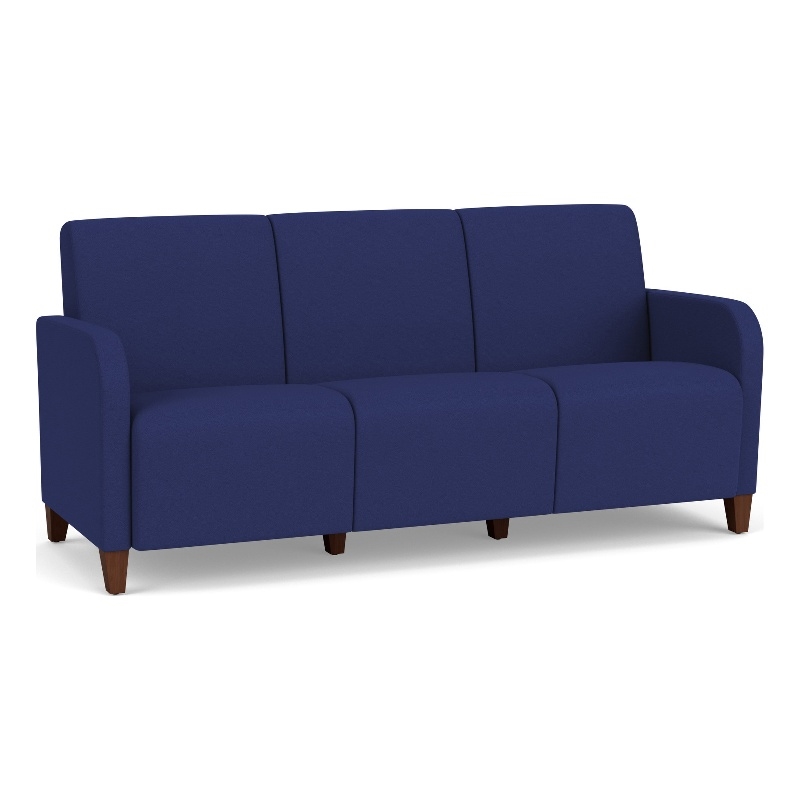 Siena 3-Seat Lounge Reception Waiting Tandem Seating / Walnut Wood Legs / Blue