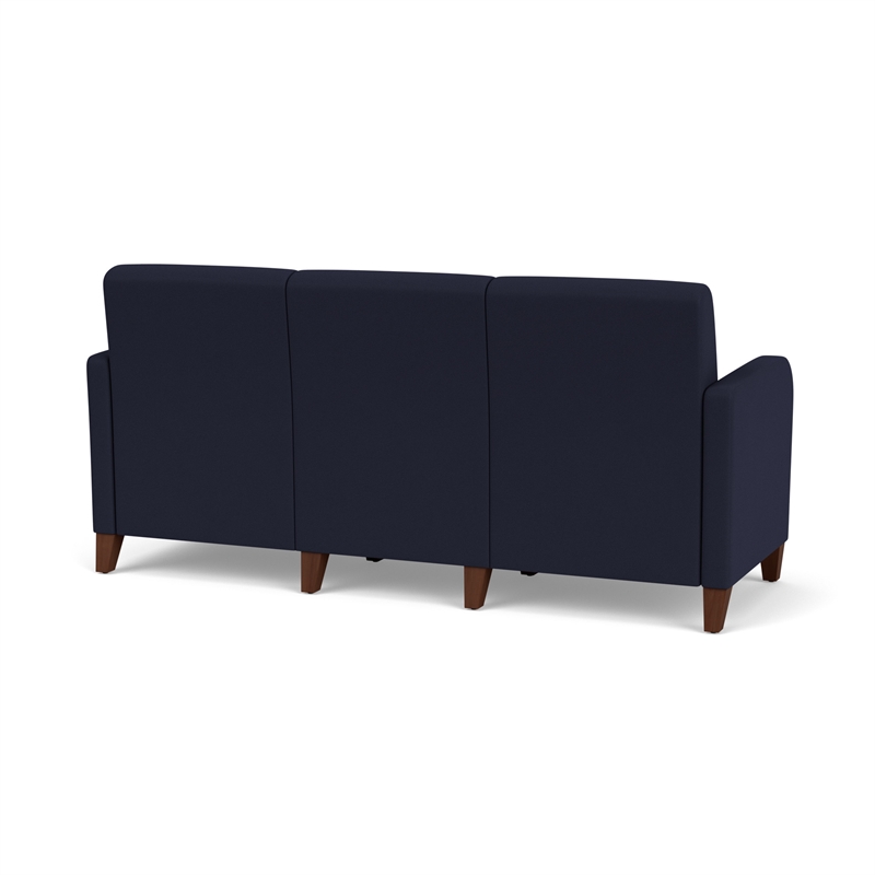 Siena 3-Seat Lounge Reception Tandem Seating / Walnut Wood Legs / Navy Blue
