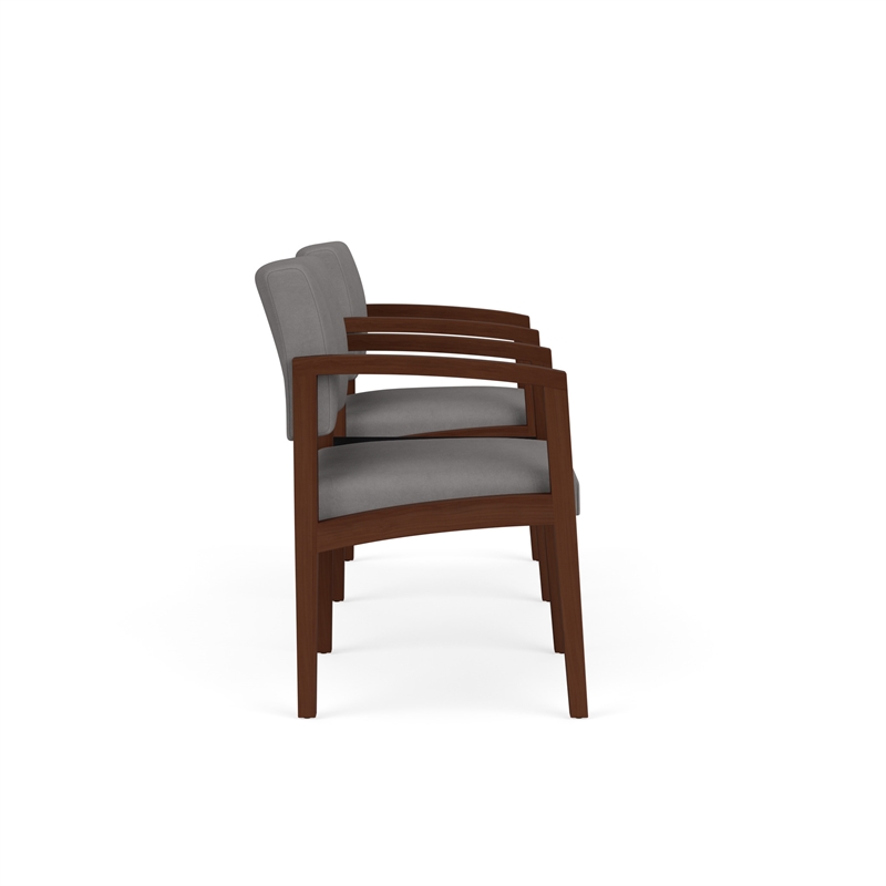 Lenox Wood Reception Waiting Room 2-Seat Tandem / Walnut Wood / Light Gray