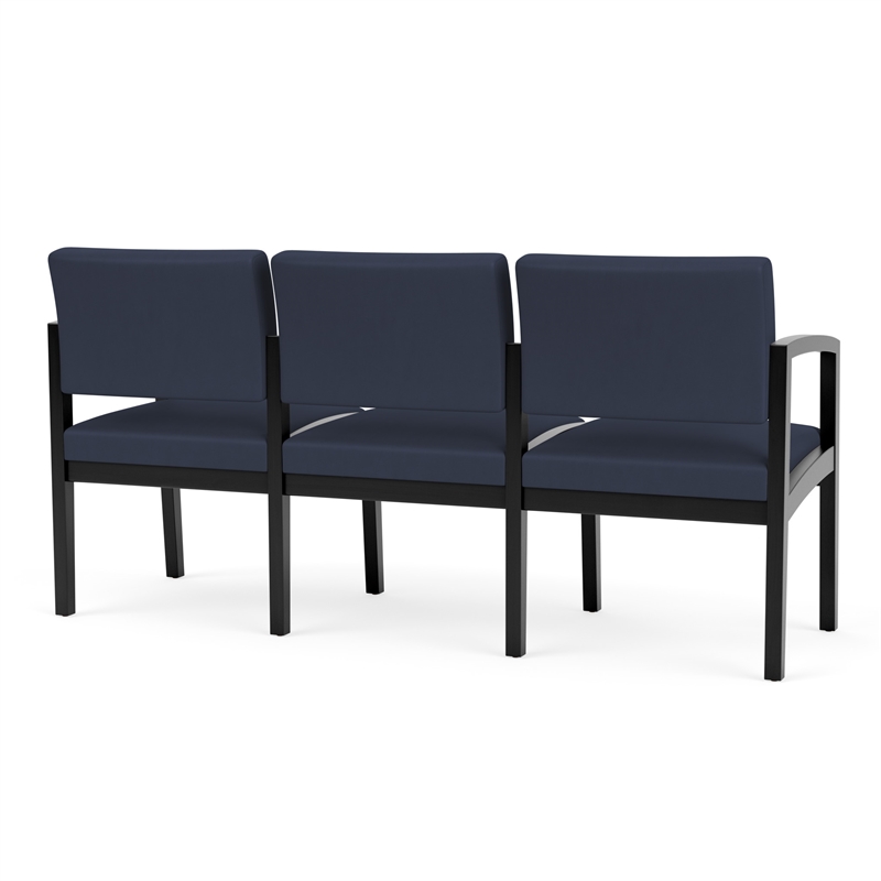 Lenox Wood Reception Waiting 3-Seat Tandem Seating / Black Wood / Blue