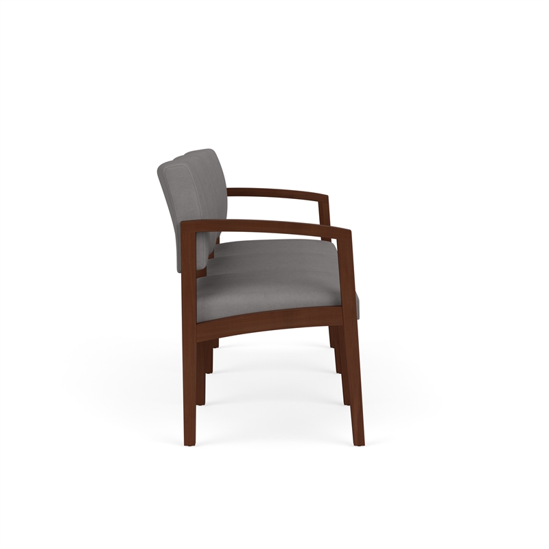 Lenox Wood Reception Waiting 3-Seat Tandem Seating / Walnut Wood / Light Gray