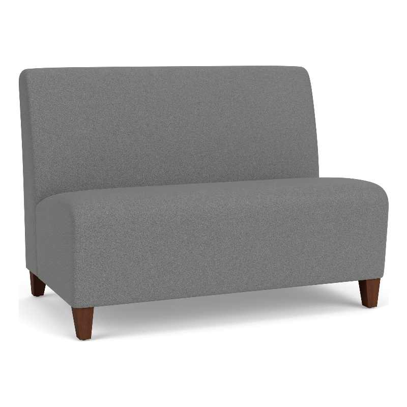 Siena Lounge Reception Waiting Armless Loveseat / Walnut Wood Legs / Light Gray