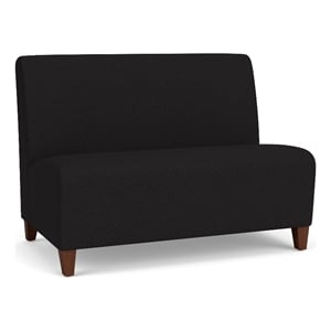 Siena Lounge Lobby Reception Waiting Armless Loveseat / Walnut Wood Legs / Black