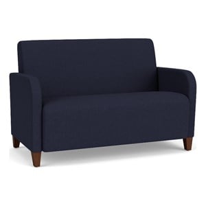 Siena Lounge Lobby Reception Waiting Loveseat and / Walnut Wood Legs / Navy Blue