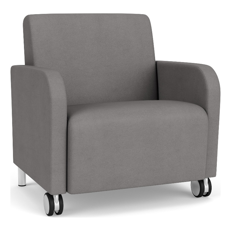 Siena Reception Oversize Guest Chair / Casters / Brushed Steel Legs / Light Gray