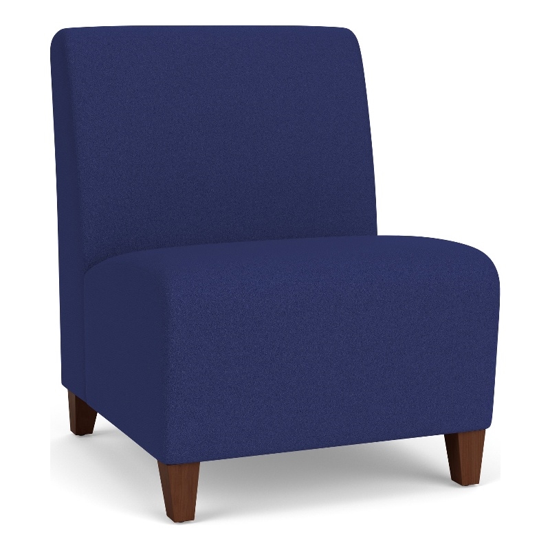 Siena Lounge Reception Armless Oversize Guest Chair / Walnut Wood Legs / Blue