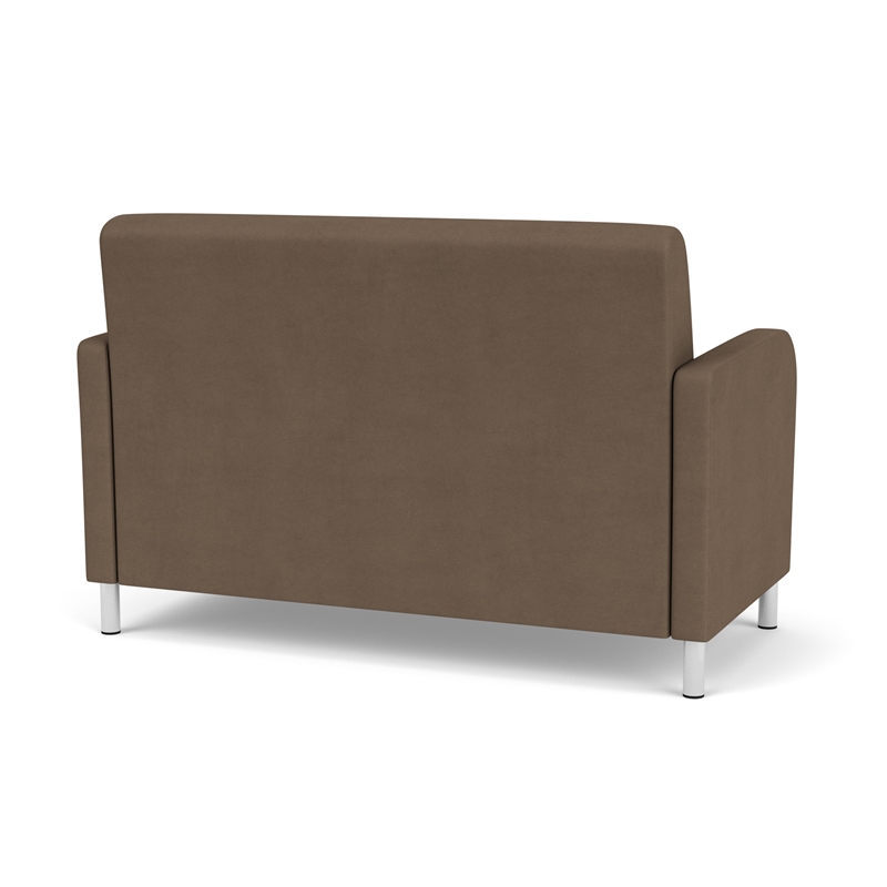 Siena Lounge Lobby Reception Waiting Loveseat / Brushed Steel Legs / Brown