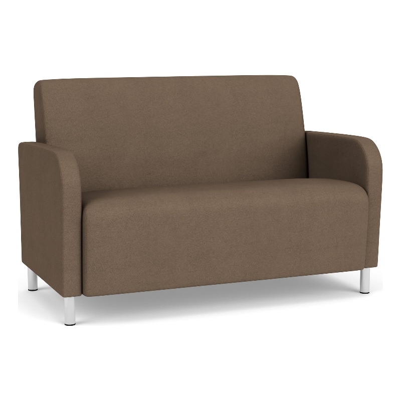 Siena Lounge Lobby Reception Waiting Loveseat / Brushed Steel Legs / Brown