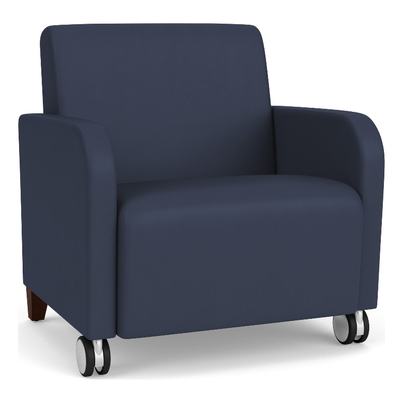 Siena Lounge Reception Oversize Guest Chair / Casters / Walnut Wood Legs / Blue