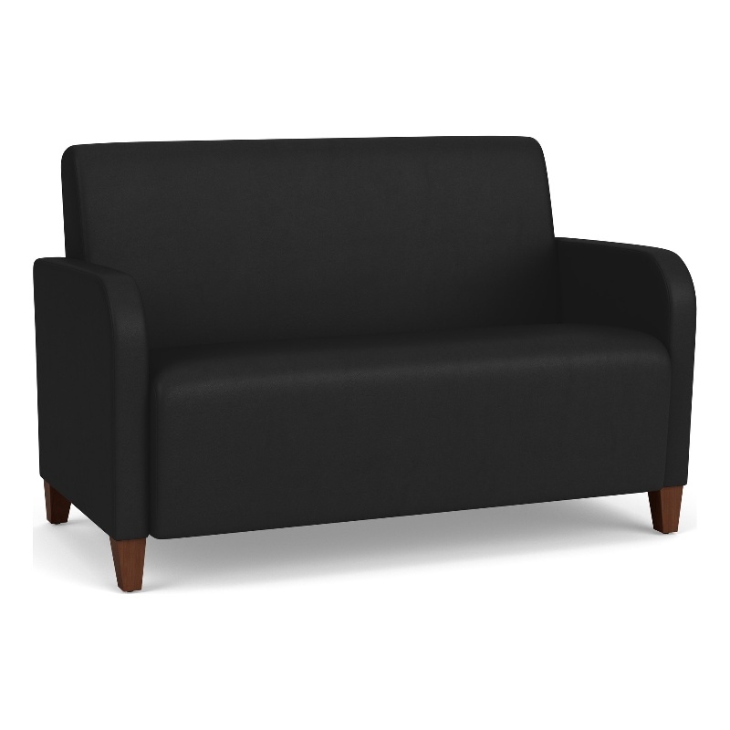Siena Lounge Lobby Reception Waiting Loveseat / Walnut Wood Legs / Black