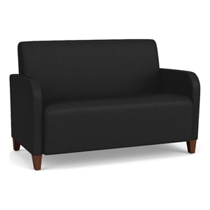 Siena Lounge Lobby Reception Waiting Loveseat / Walnut Wood Legs / Black