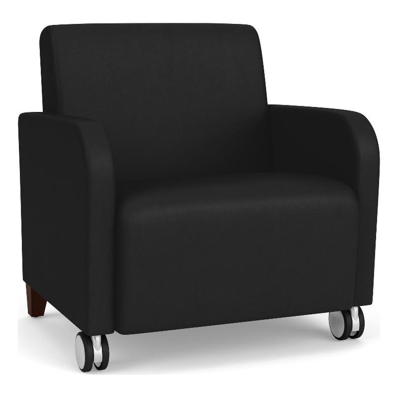 Siena Lounge Reception Oversize Guest Chair / Casters / Walnut Wood Legs / Black