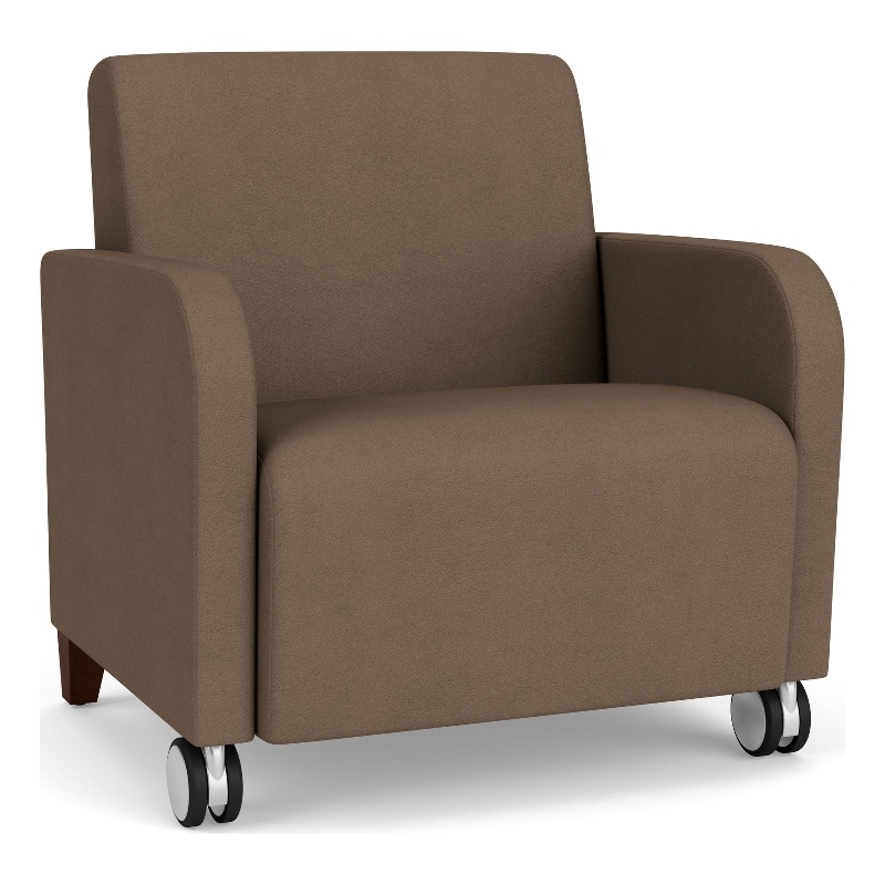 Siena Lounge Reception Oversize Guest Chair / Casters / Walnut Wood Legs / Brown