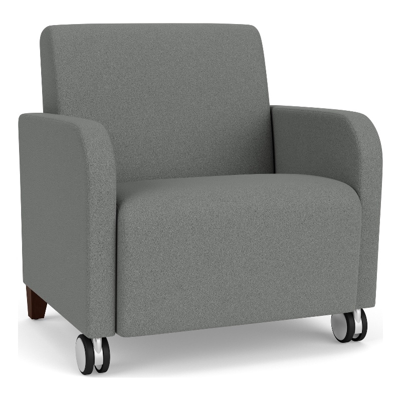 Siena Reception Oversize Guest Chair / Casters / Walnut Wood Legs / Light Gray