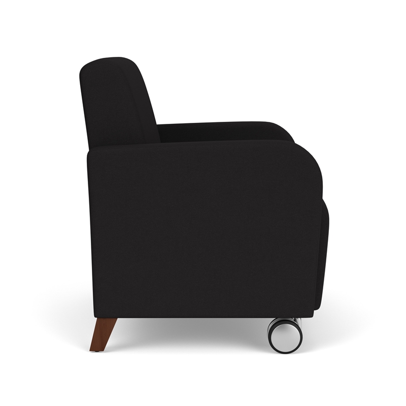 Siena Lounge Reception Oversize Guest Chair / Casters / Walnut Wood Legs / Black